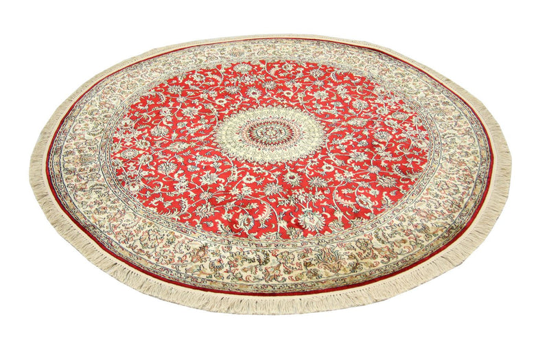 Silk Rug - Kashmir Silk round  - 183 x 183 cm - red