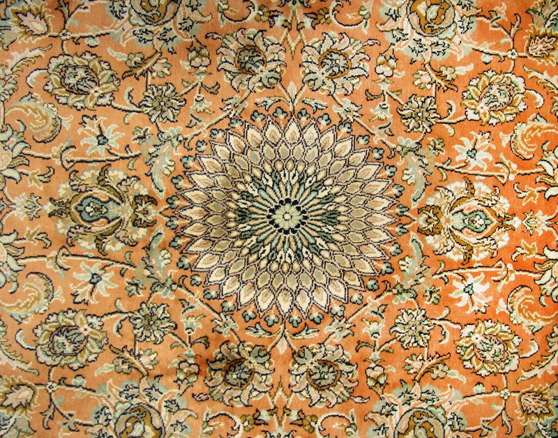 Silk Rug - Kashmir Silk square  - 216 x 211 cm - orange