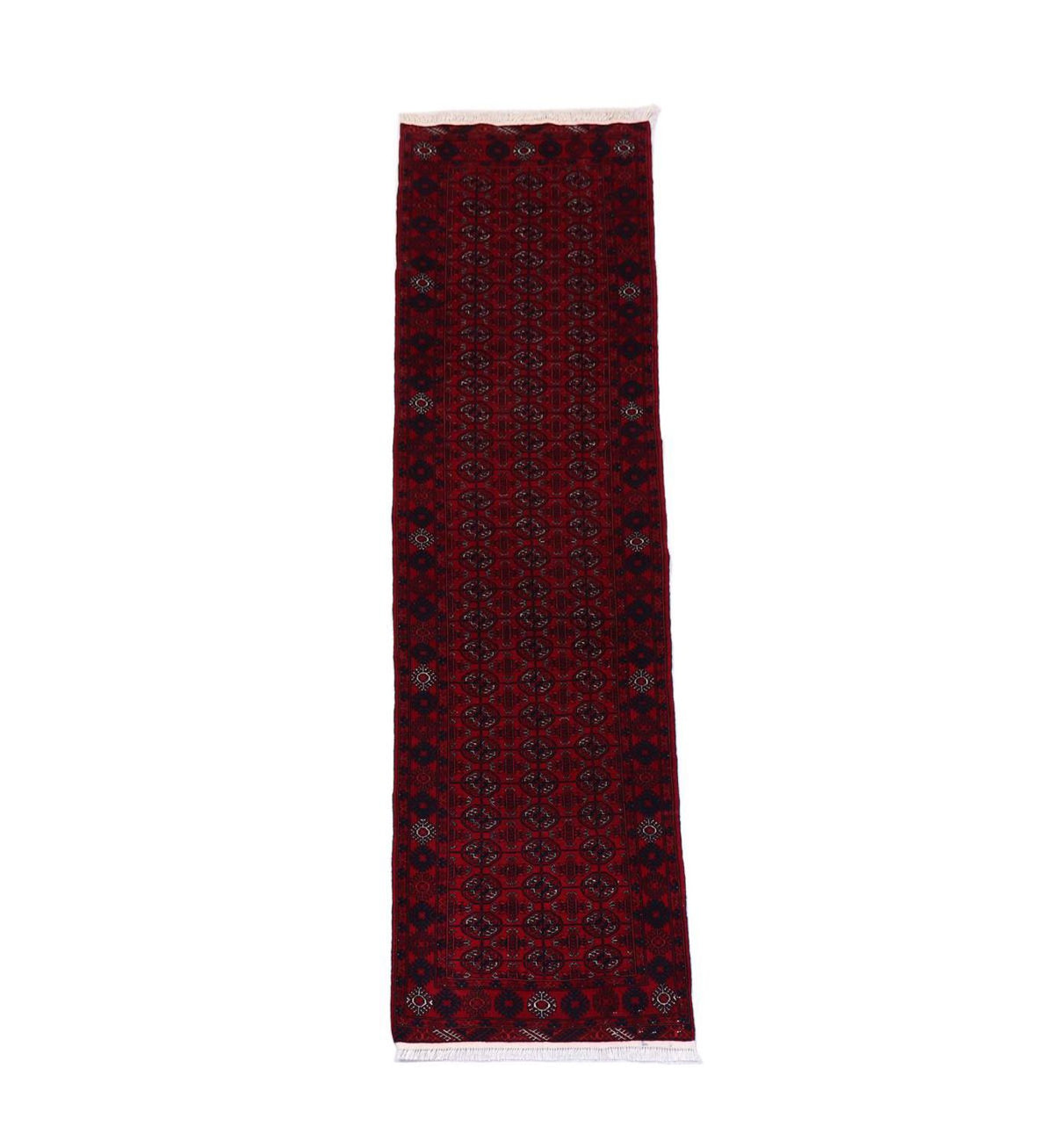 Runner Afghan Rug - 278 x 83 cm - dark red