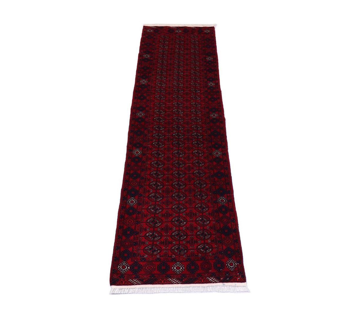 Runner Afghan Rug - 278 x 83 cm - dark red