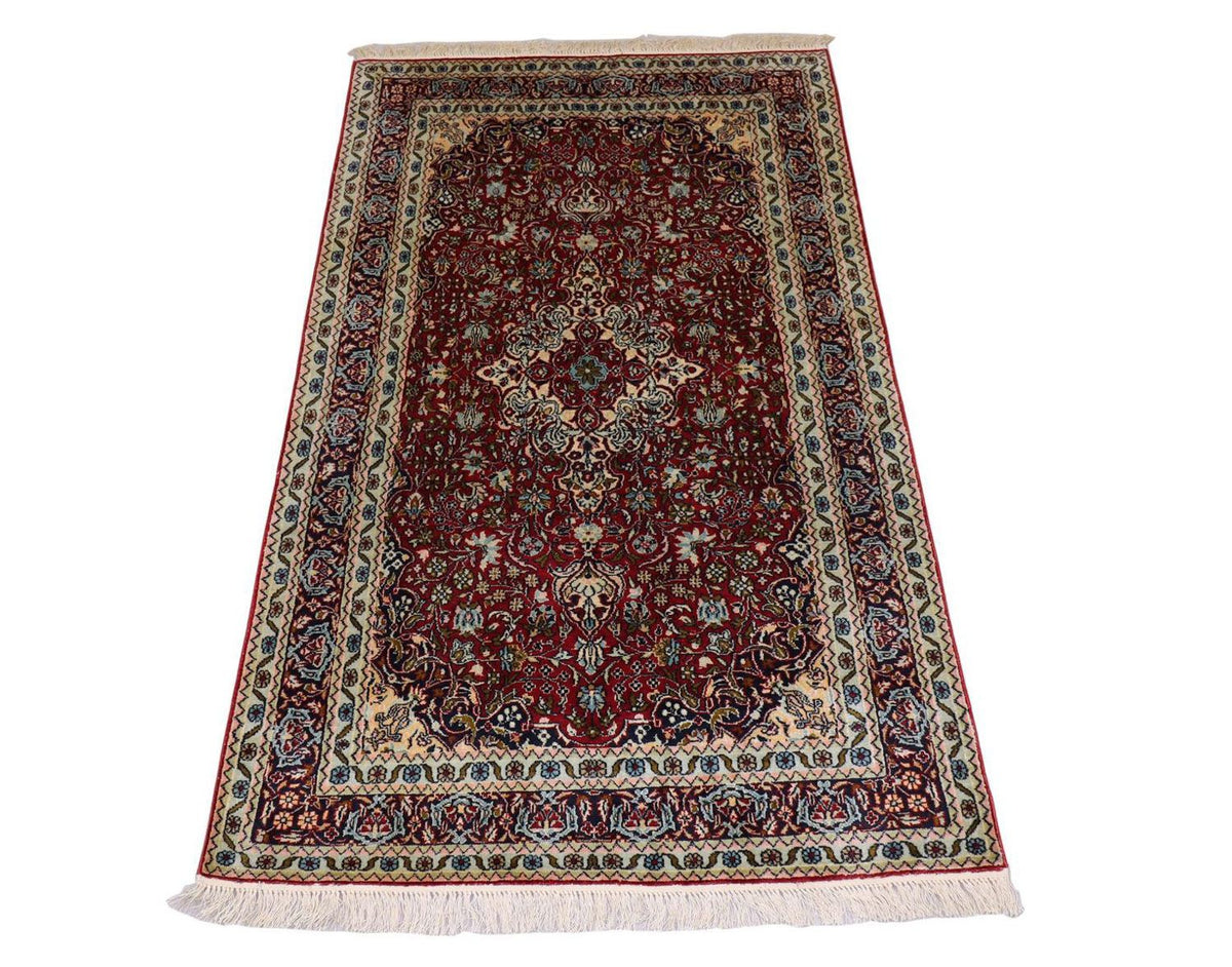 Silk Rug - Kashmir Silk - 150 x 90 cm - dark red