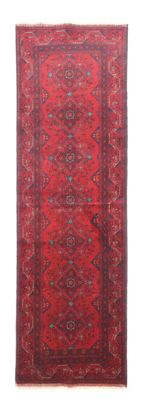 Runner Afghan Rug - Kunduz - 299 x 86 cm - dark red