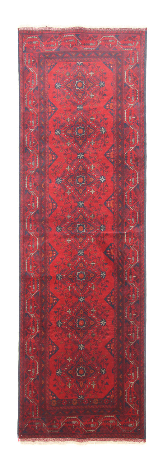 Runner Afghan Rug - Kunduz - 299 x 86 cm - dark red