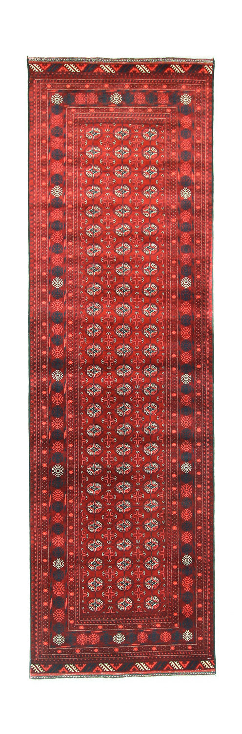 Runner Afghan Rug - Bukhara - 293 x 87 cm - dark red
