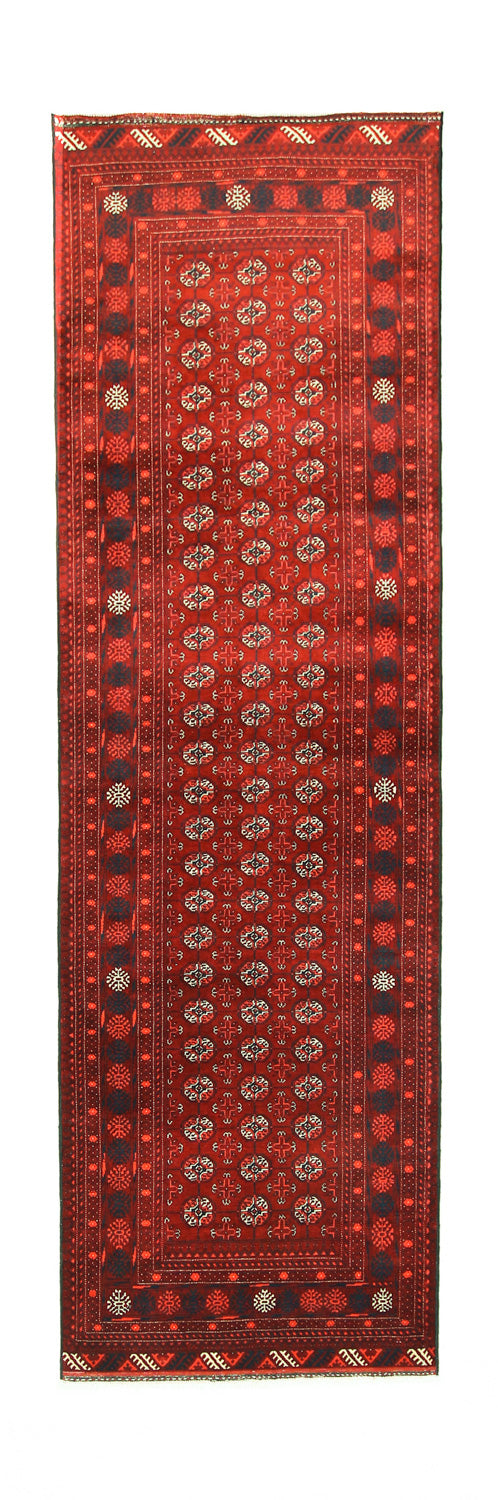 Runner Afghan Rug - Bukhara - 294 x 84 cm - dark red