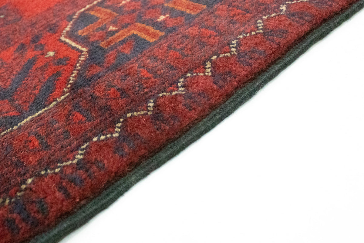 Runner Afghan Rug - Kunduz - 287 x 83 cm - dark red