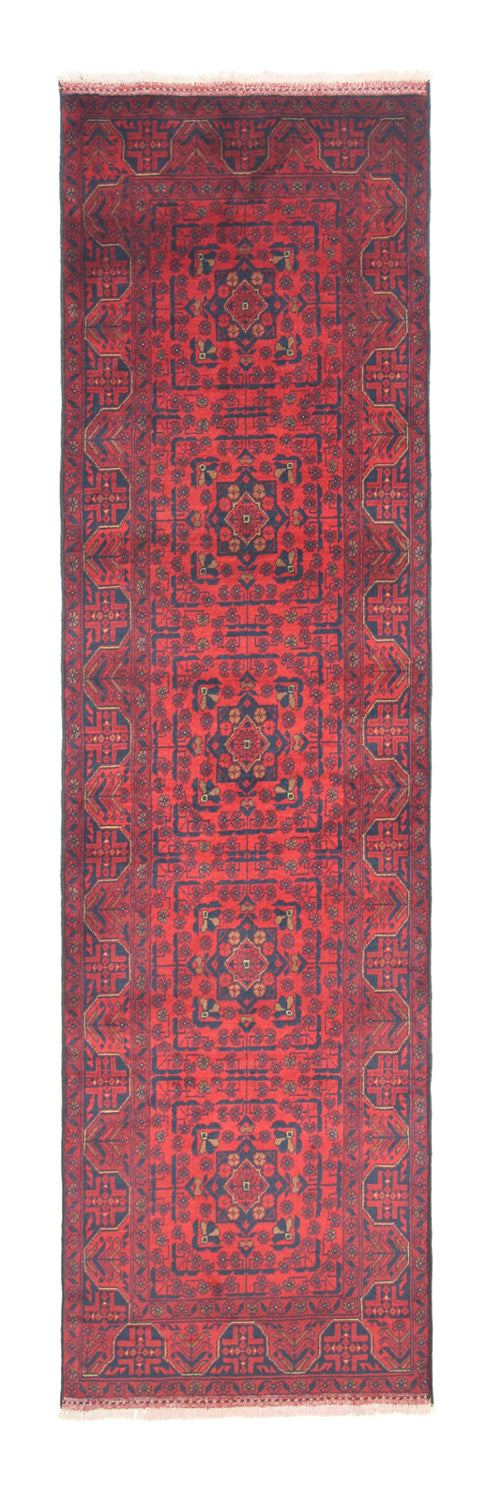 Runner Afghan Rug - Kunduz - 290 x 80 cm - dark red
