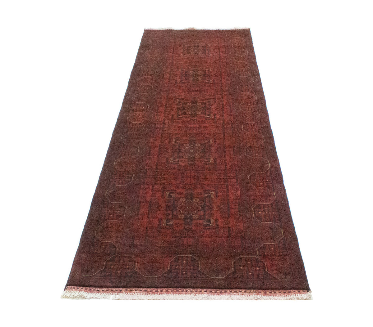 Runner Afghan Rug - Kunduz - 290 x 80 cm - dark red