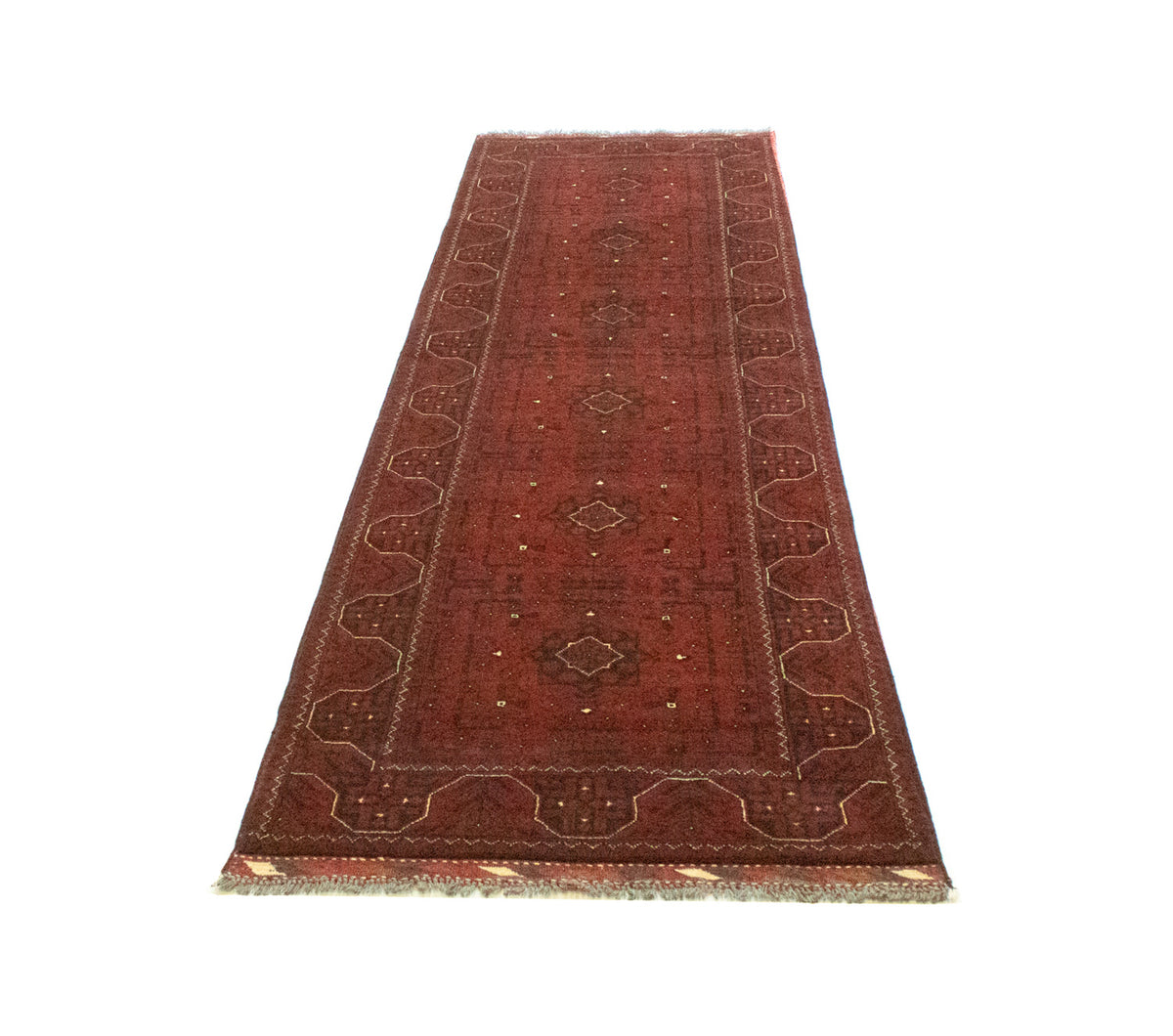 Runner Afghan Rug - Kunduz - 302 x 78 cm - red