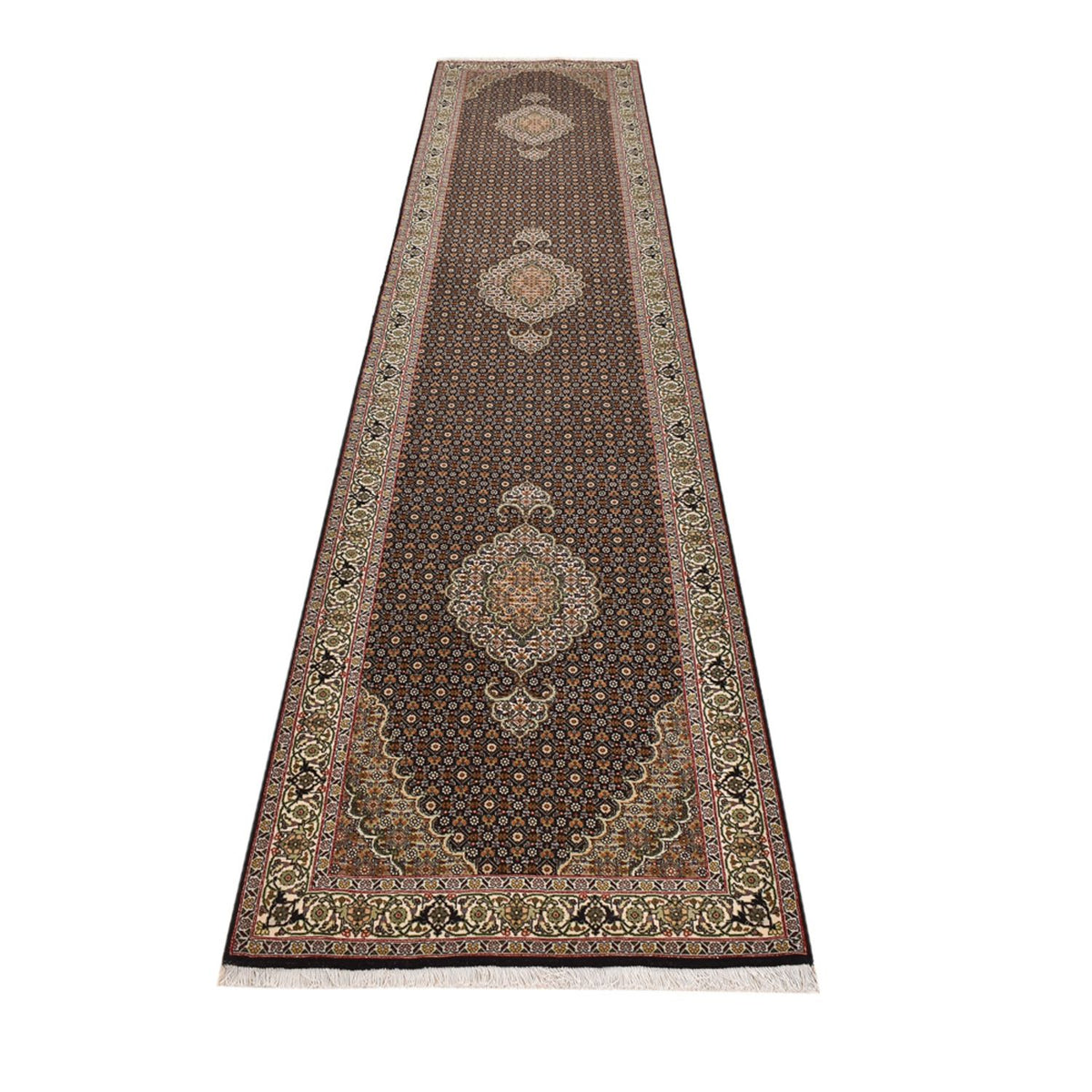 Runner Perser Rug - Tabriz - Royal - 393 x 82 cm - dark beige
