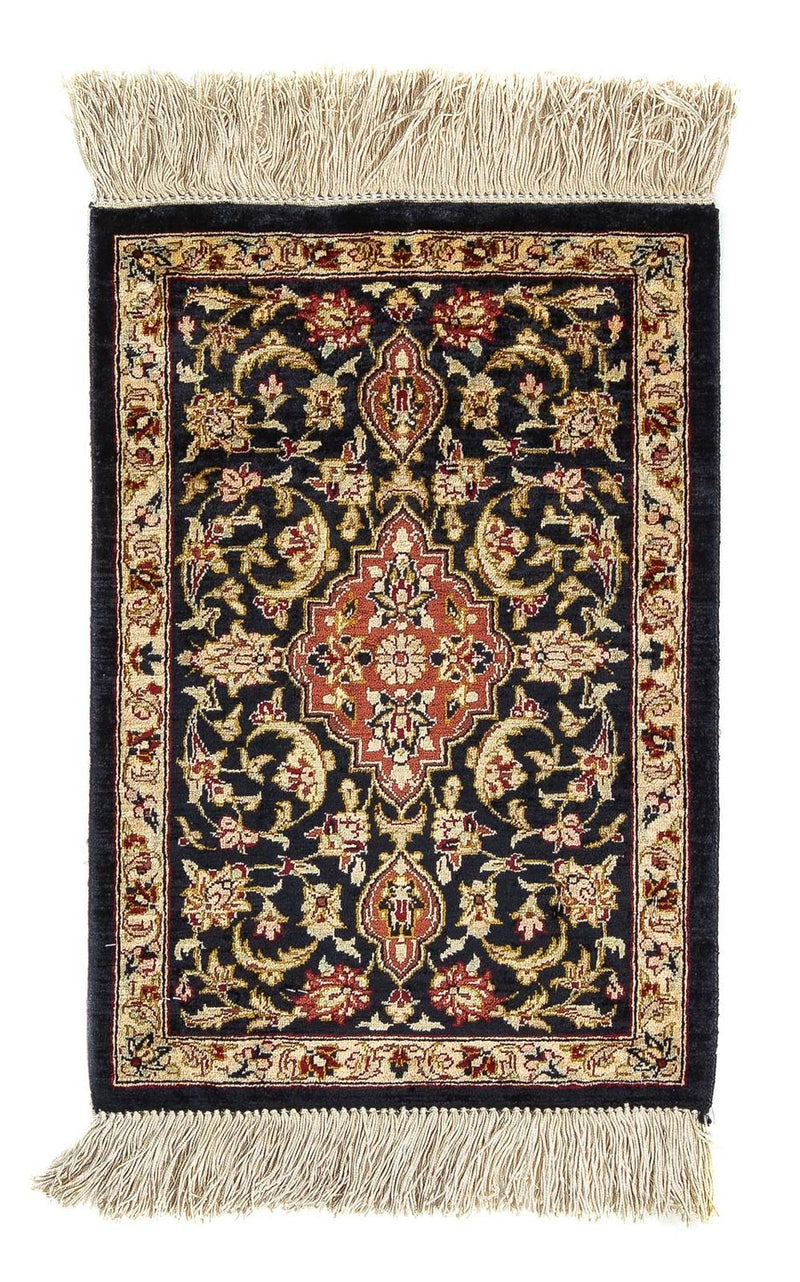 Silk Rug - Ghom Silk - Premium - 41 x 28 cm - dark blue