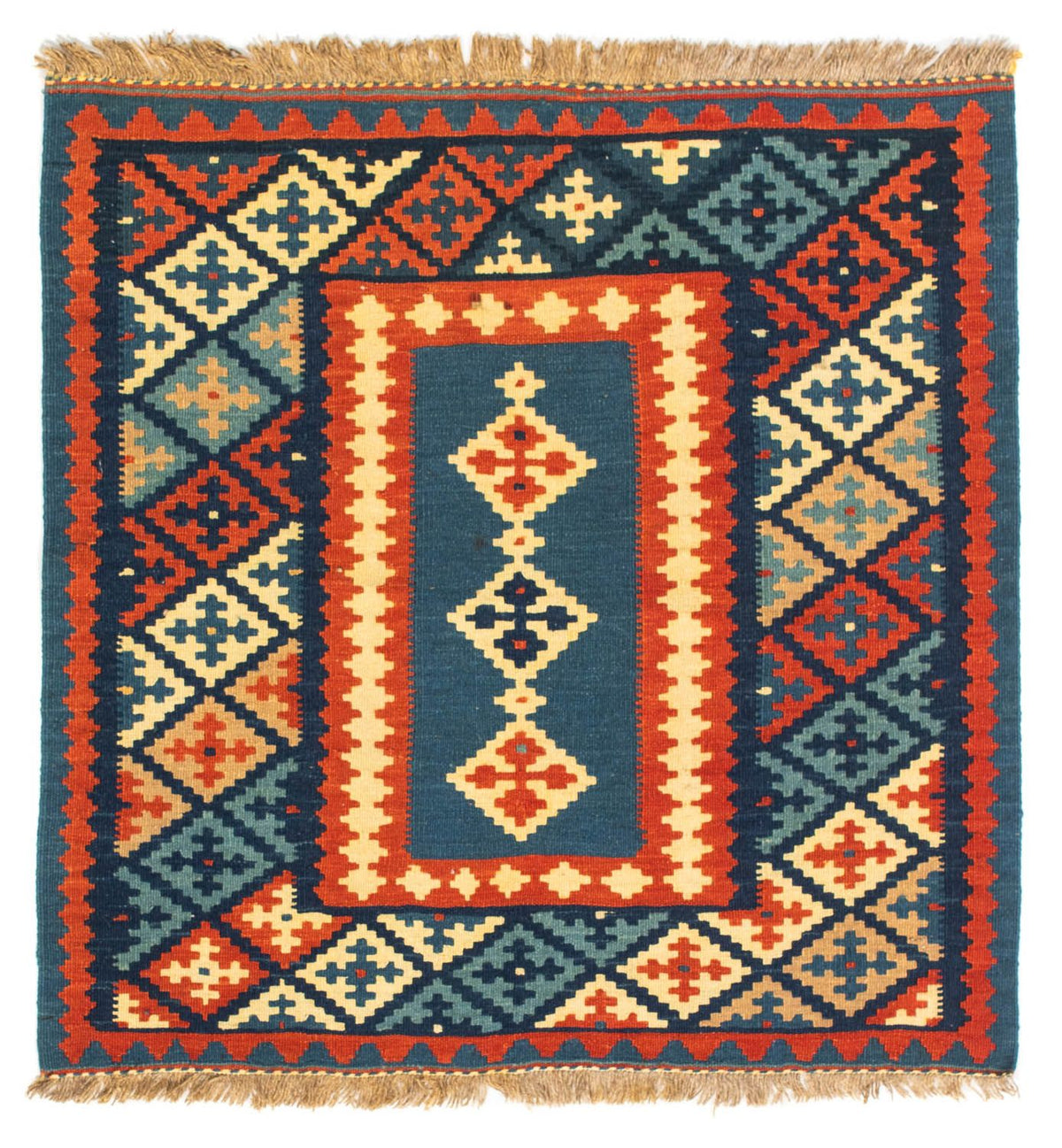 Kelim Rug - Oriental square  - 100 x 100 cm - dark blue