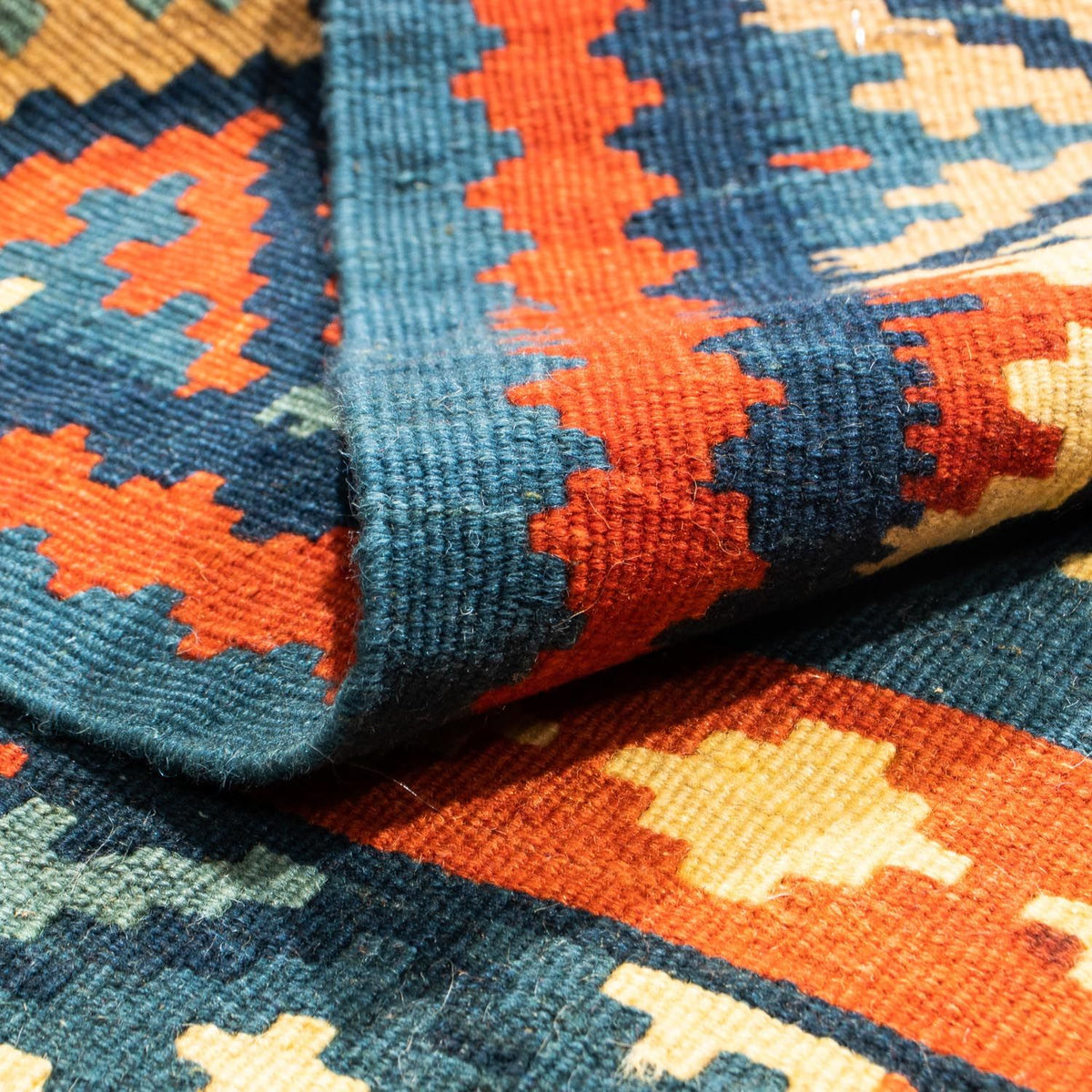 Kelim Rug - Oriental square  - 100 x 100 cm - dark blue