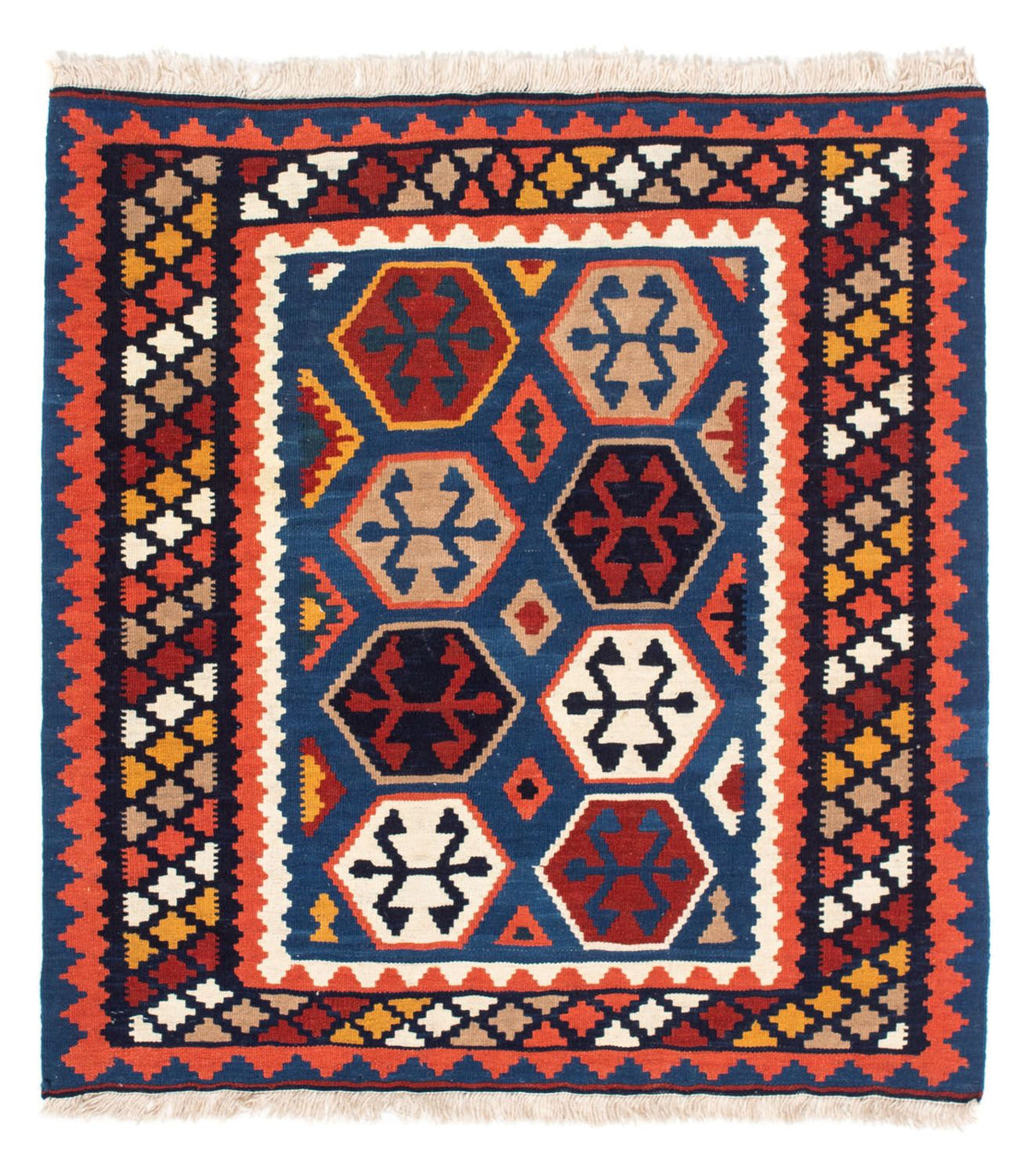 Kelim Rug - Oriental square  - 102 x 100 cm - blue