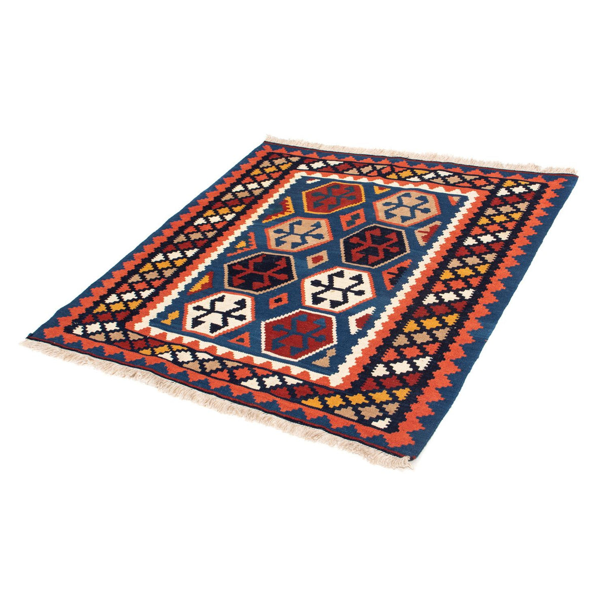 Kelim Rug - Oriental square  - 102 x 100 cm - blue