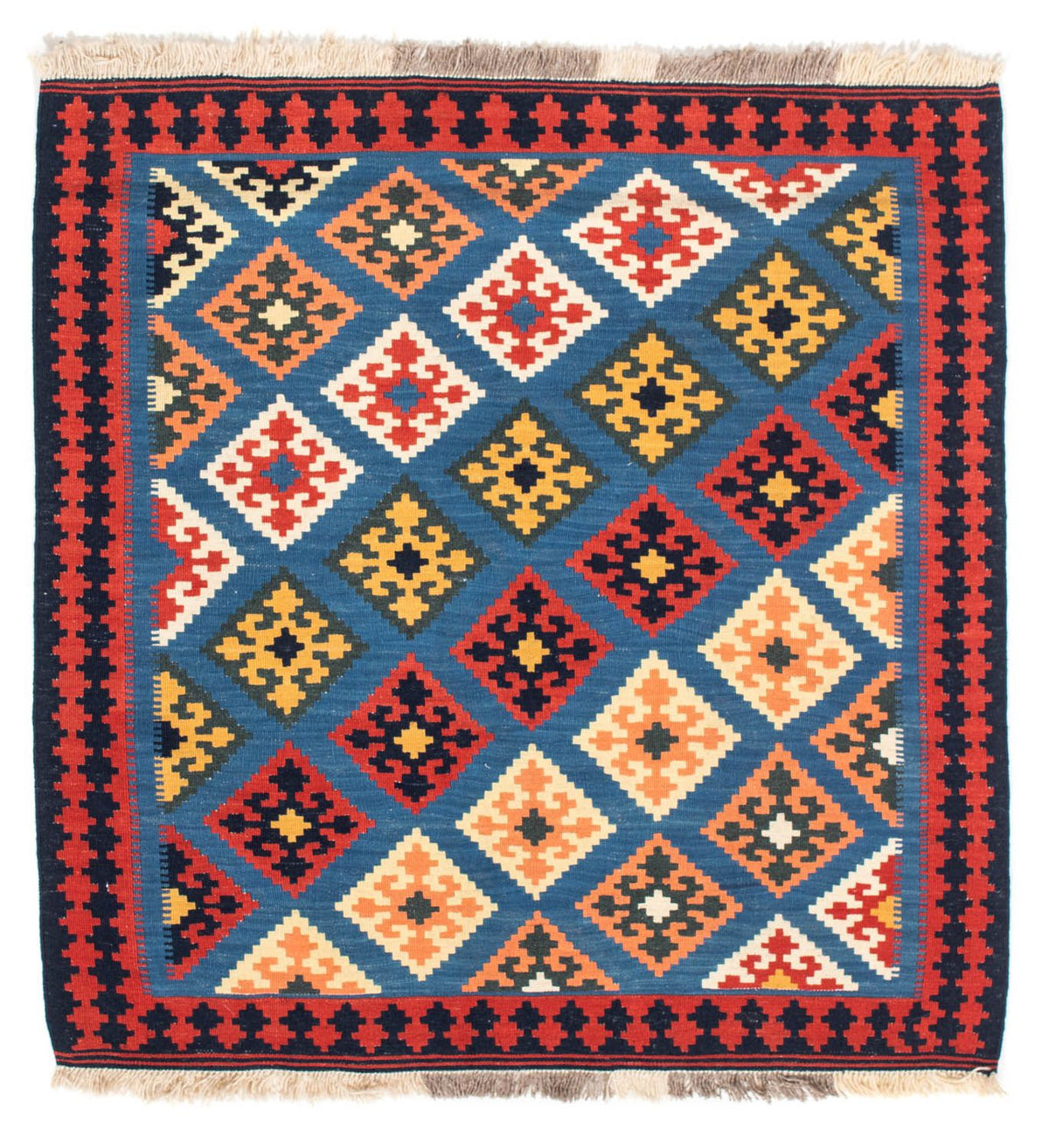 Kelim Rug - Oriental square  - 110 x 107 cm - blue