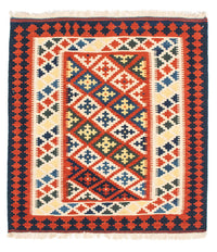 Kelim Rug - Oriental square  - 107 x 100 cm - dark red