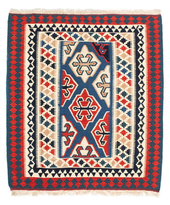 Kelim Rug - Oriental square  - 125 x 110 cm - blue