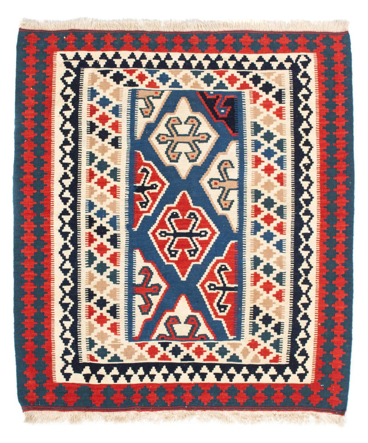 Kelim Rug - Oriental square  - 125 x 110 cm - blue