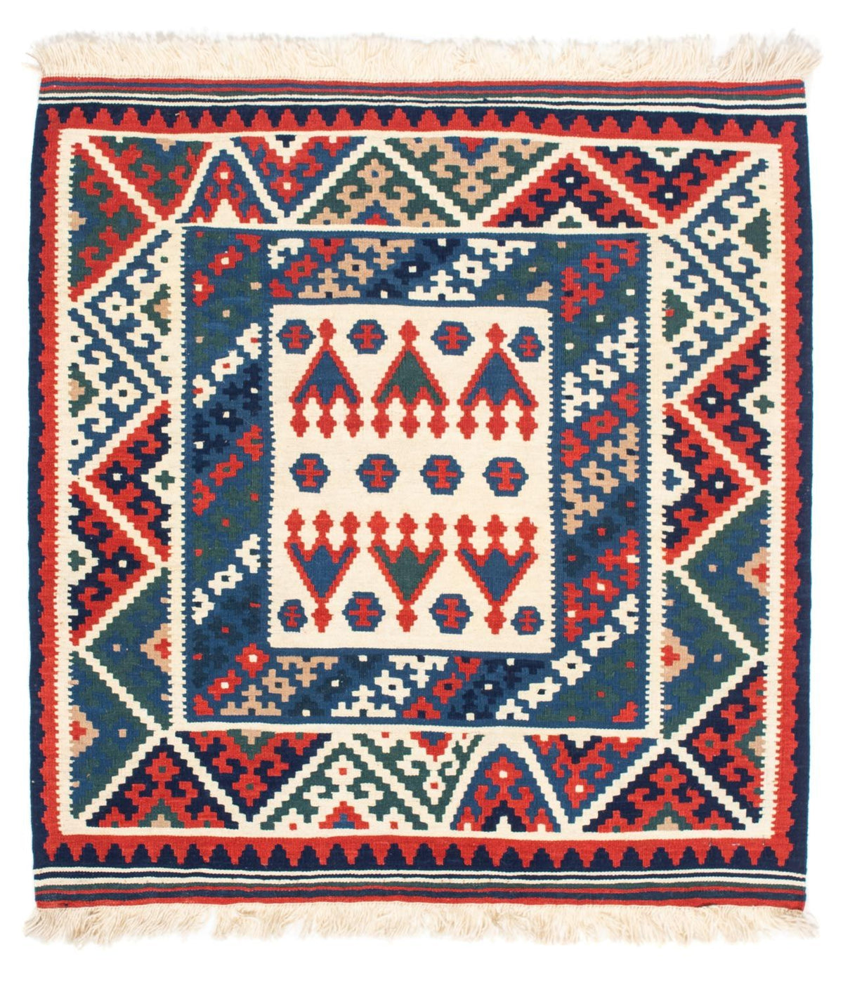 Kelim Rug - Oriental square  - 117 x 102 cm - dark blue