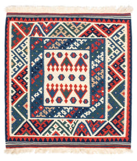 Kelim Rug - Oriental square  - 117 x 102 cm - dark blue