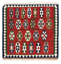 Kelim Rug - Oriental square  - 100 x 98 cm - dark red