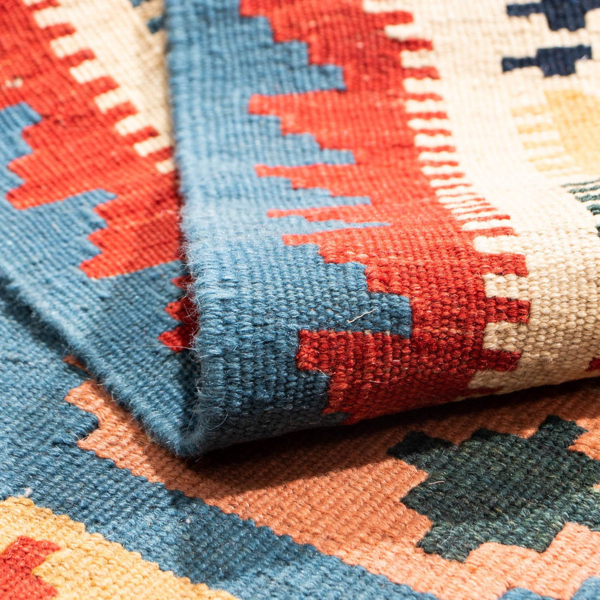 Kelim Rug - Oriental square  - 107 x 101 cm - sea blue