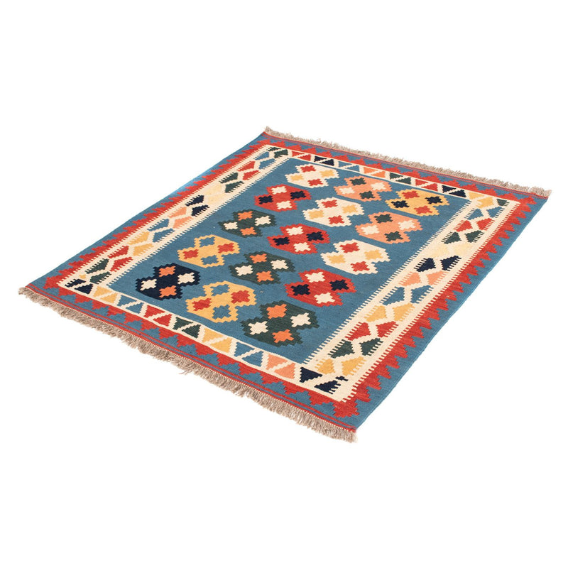 Kelim Rug - Oriental square  - 107 x 101 cm - sea blue