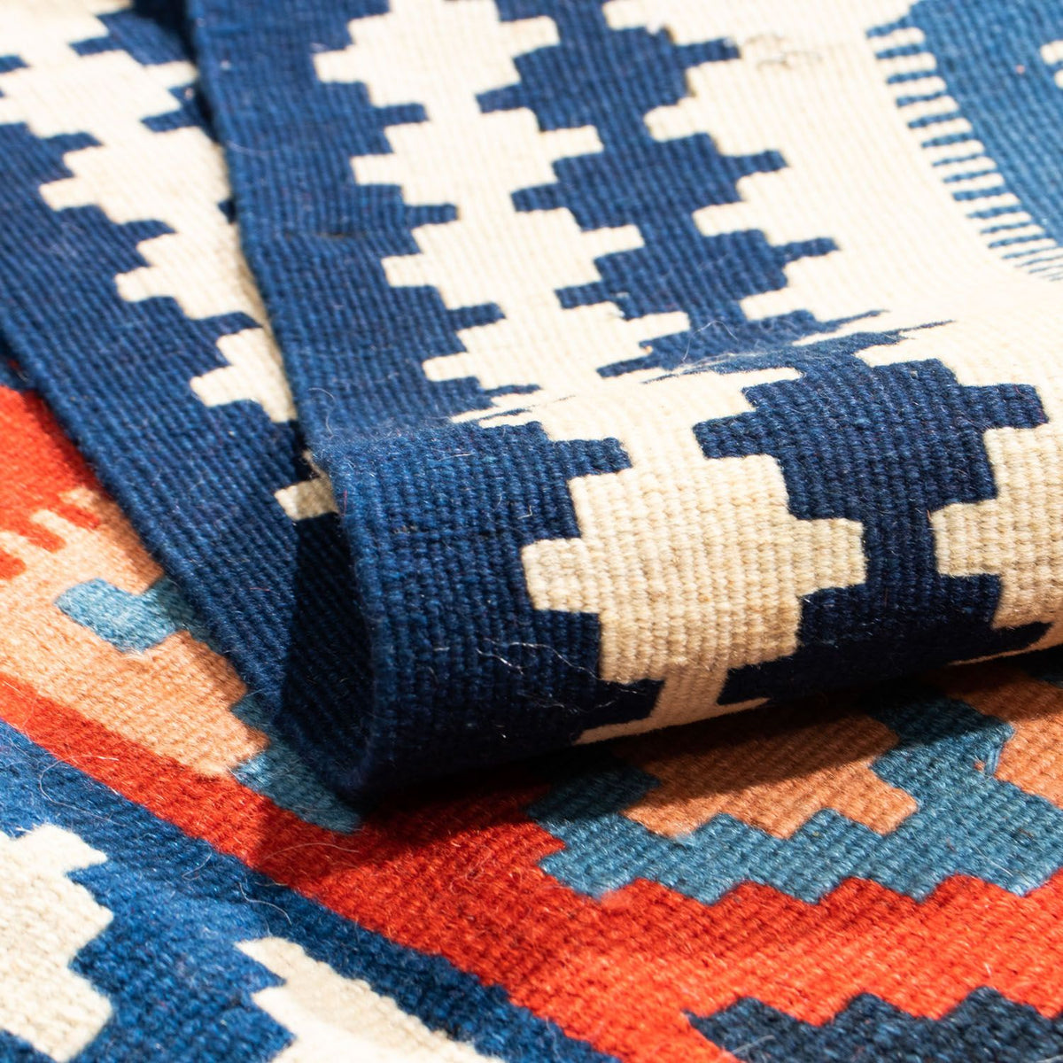 Kelim Rug - Oriental square  - 118 x 102 cm - blue