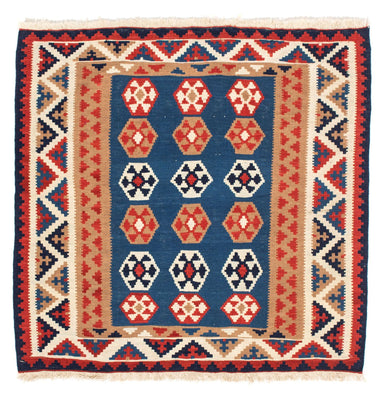Kelim Rug - Oriental square  - 104 x 102 cm - blue