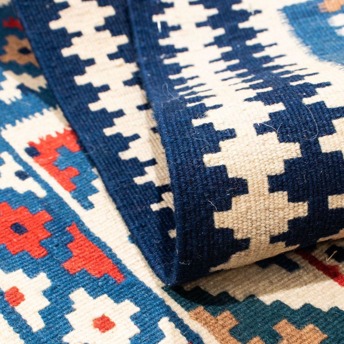 Kelim Rug - Oriental square  - 99 x 95 cm - dark blue