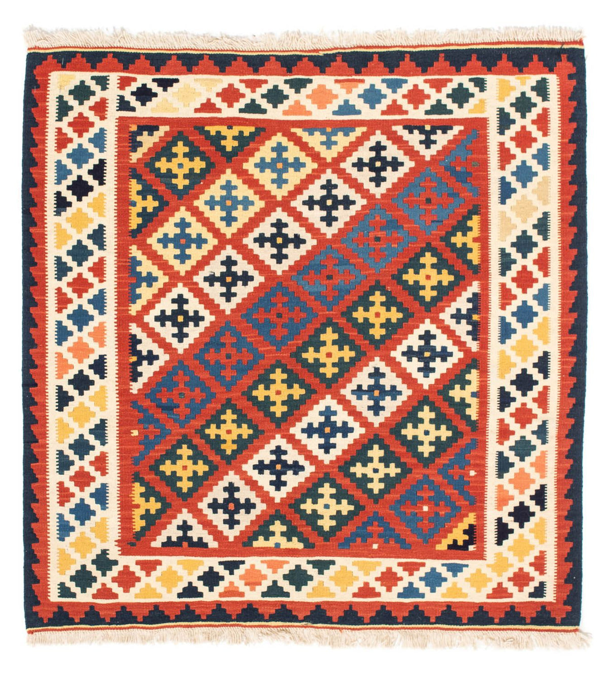 Kelim Rug - Oriental square  - 106 x 102 cm - dark red