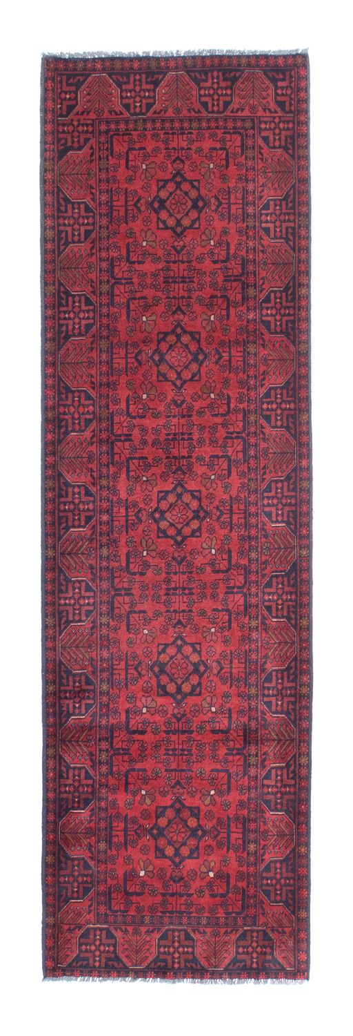 Runner Afghan Rug - Kunduz - 287 x 84 cm - dark red