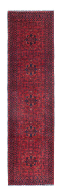 Runner Afghan Rug - Kunduz - 288 x 80 cm - dark red