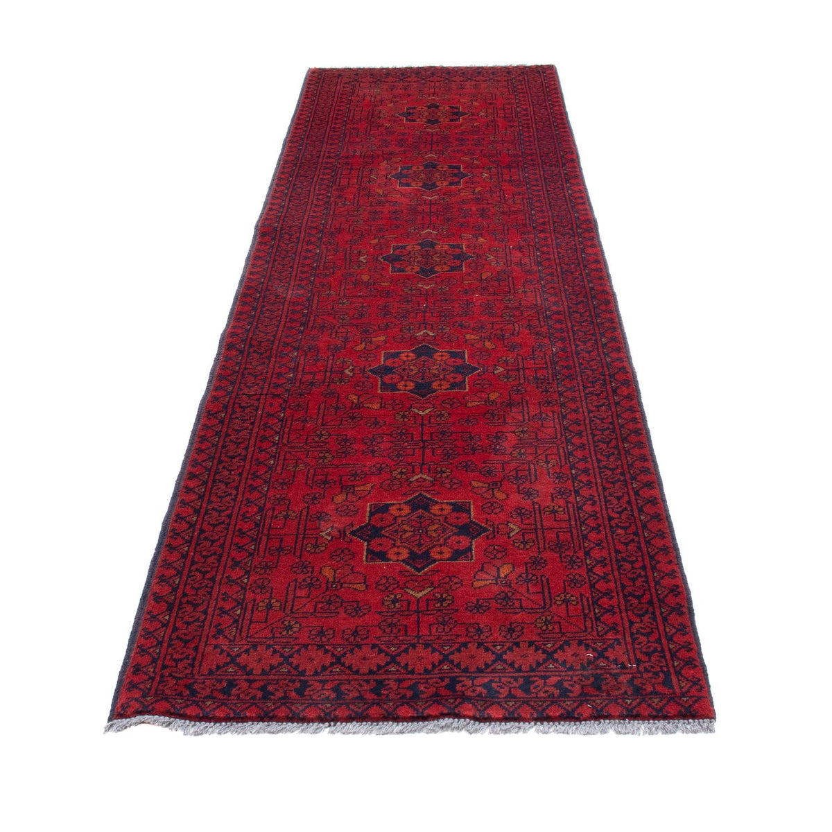 Runner Afghan Rug - Kunduz - 288 x 80 cm - dark red