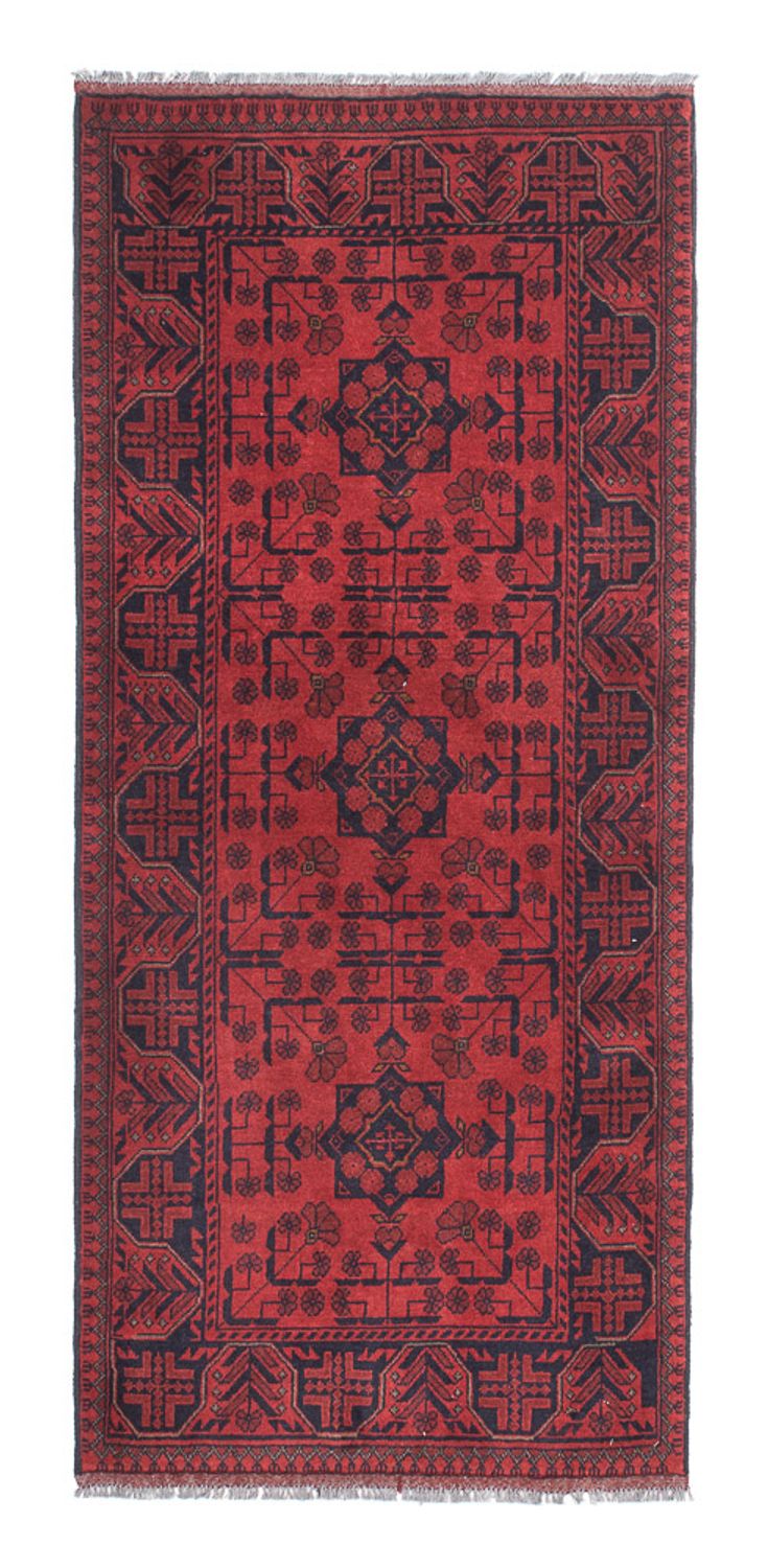 Runner Afghan Rug - Kunduz - 190 x 83 cm - dark red