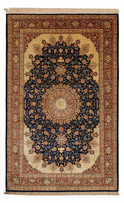 Silk Rug - Ghom Silk - Premium - 216 x 132 cm - dark blue
