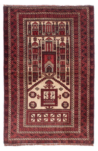 Belutsch Rug - 138 x 89 cm - dark red