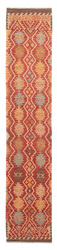 Runner Kelim Rug - Splash - 384 x 75 cm - red