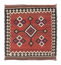Kelim Rug - Oriental square  - 144 x 132 cm - dark red