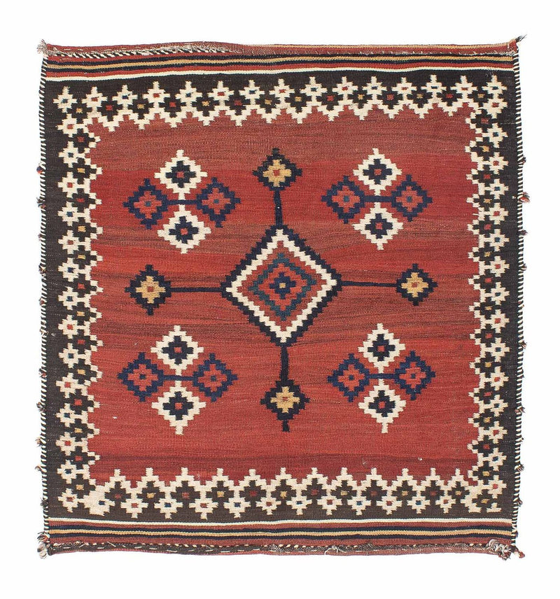 Kelim Rug - Oriental square  - 144 x 132 cm - dark red