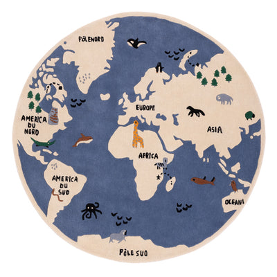 World Map Kids Rug Round